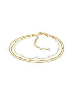 Gold Tone White Bead Layered Anklet