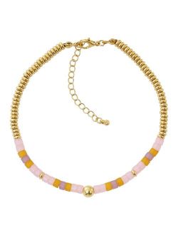 Worn Gold Tone Pastel Beaded Anklet