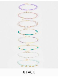 8-pack anklets in mixed beaded designs