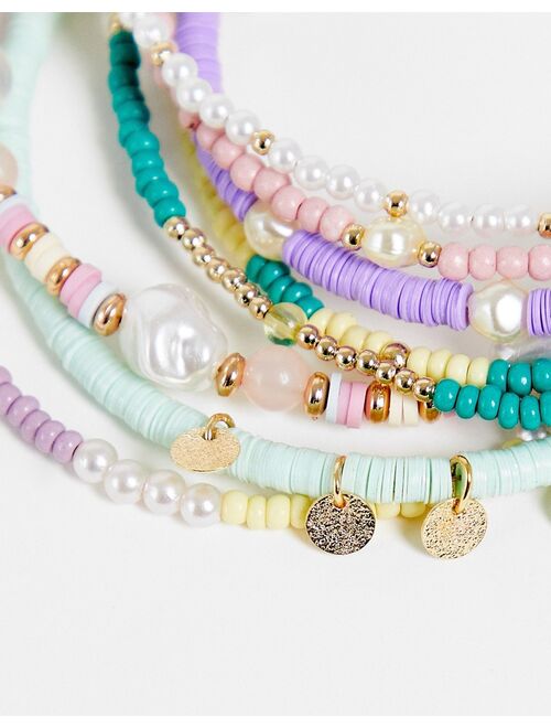 ASOS DESIGN 8-pack anklets in mixed beaded designs
