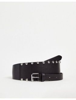 AllSaints wrap waist leather belt with studs in black