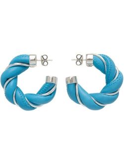 Blue & Silver Leather Twist Earrings