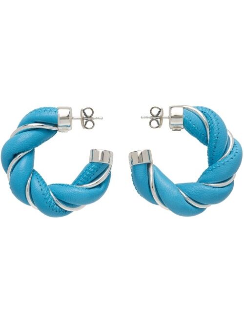 Bottega Veneta Blue & Silver Leather Twist Earrings