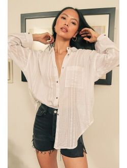 Habit White Striped Long Sleeve Button-Up Top