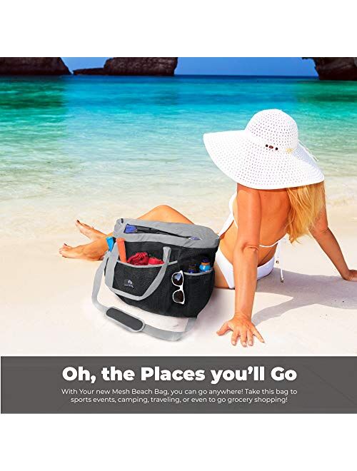 Red Suricata Mesh Beach Bag with Zipper - Extra Large Beach Tote Bag – Pool Bag