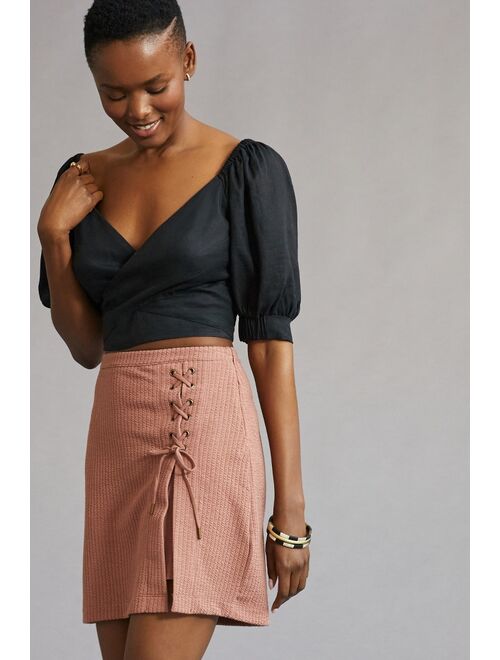 Anthropologie Lace-Up Knit Mini Skirt