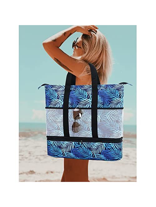 Octsky Beach Bag with Cooler Zipper Pool bag Women Waterproof Sandproof Beach Tote Bags Top Large Beach Tote