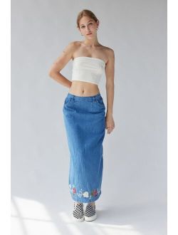 Vintage Embroidered Denim Maxi Skirt