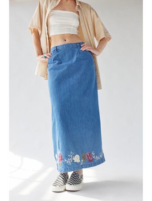 Urban Renewal Vintage Embroidered Denim Maxi Skirt