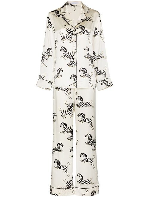 Olivia von Halle zebra print silk pajama set