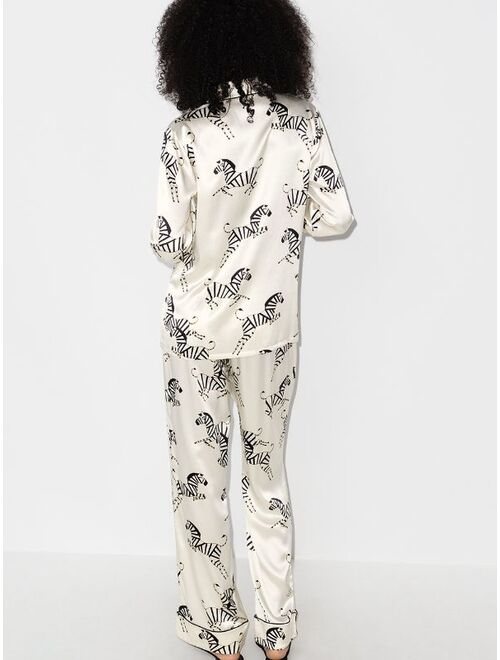 Olivia von Halle zebra print silk pajama set