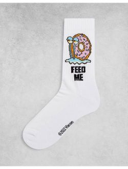 gary sports sock in white with feed me print
