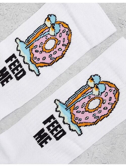 ASOS DESIGN gary sports sock in white with feed me print