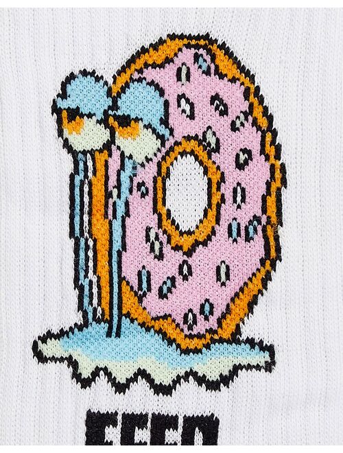 ASOS DESIGN gary sports sock in white with feed me print