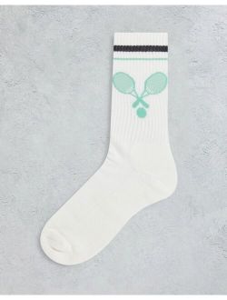 sport socks in cream with Tennis print