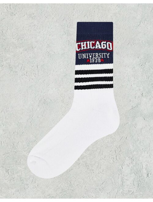 ASOS DESIGN sport socks with collegiate Chicago print