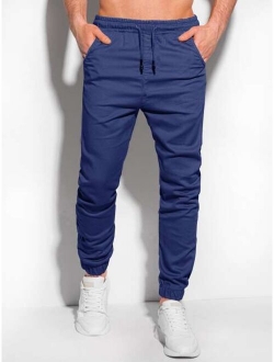 Men Drawstring Waist Slant Pocket Pants