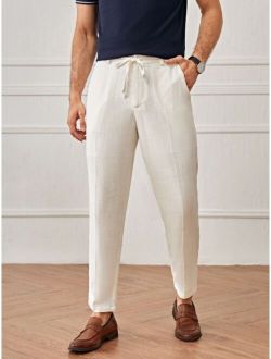 Men Solid Pocket Side Belted Pants