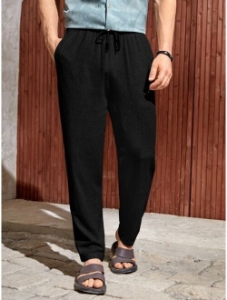 Men Solid Drawstring Waist Pants