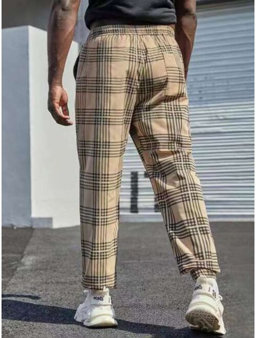 Shein Extended Sizes Men Plaid Print Drawstring Waist Pants