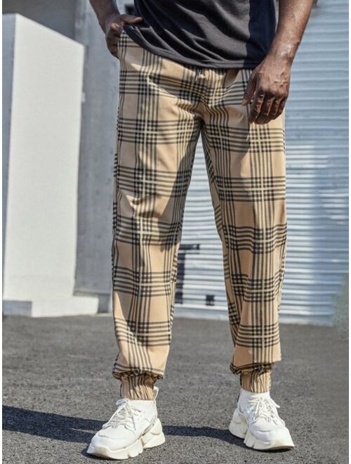 Shein Extended Sizes Men Plaid Print Drawstring Waist Pants