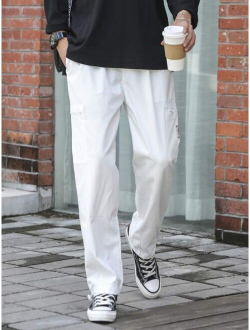 Shein Men Letter Patched Pocket Side Drawstring Cuff Pants