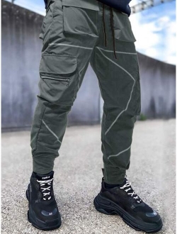 Men Reflective Binding Two Tone Flap Pocket Cargo Pants