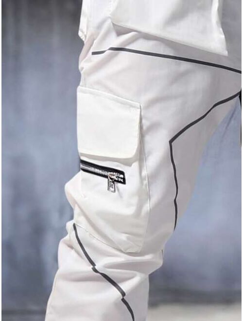 Shein Men Reflective Binding Two Tone Flap Pocket Cargo Pants