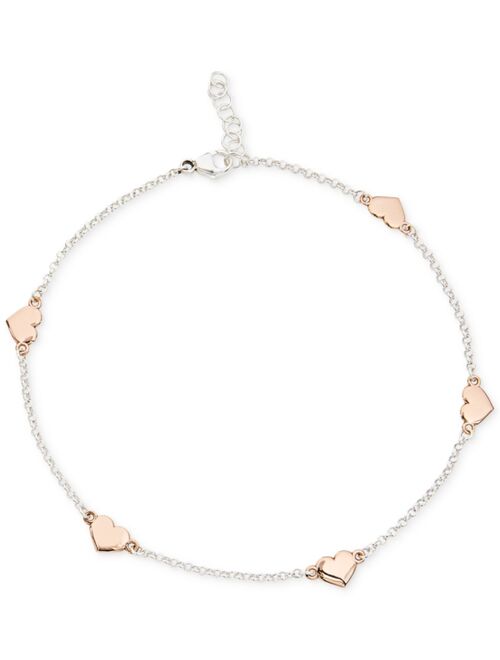 GIANI BERNINI Two-Tone Heart Anklet in Sterling Silver and 18k Rose Gold-Plate, Created for Macy's