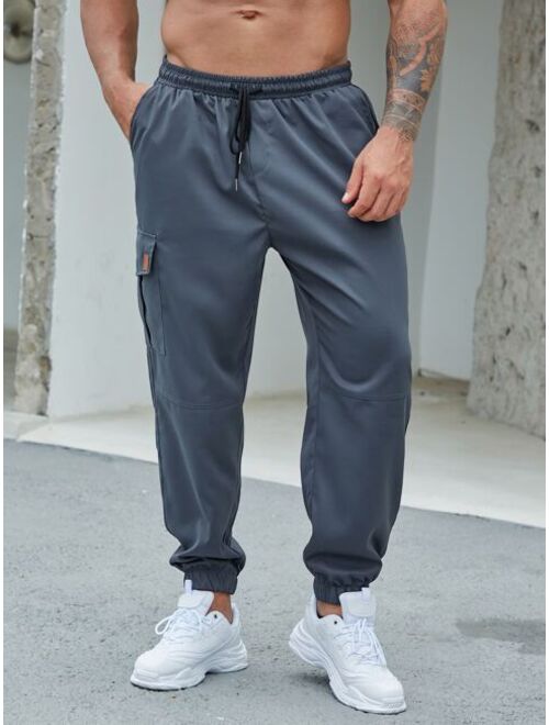 Shein Extended Sizes Men Patched Detail Flap Pocket Drawstring Waist Cargo Pants