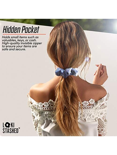 LokiStashed 3-PACK Velvet Hair Tie Scrunchies for VSCO Girls & Women, THE ORIGINAL HIDDEN POCKET SCRUNCHIE with Zipper Pocket Storage, Accessories, Small Items, Keys, Mon