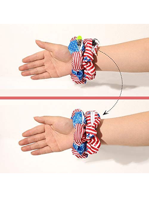 Dinprey 7 Pcs Independence Day USA American Flag Hair Scrunchie with zipper Large pocket hair ties fourth of july Scrunchies Festival Velvet Scrunchie for girls