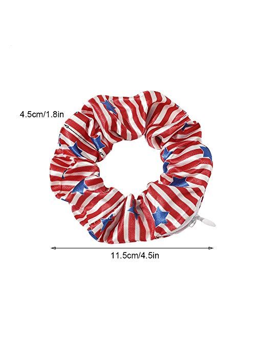 Dinprey 7 Pcs Independence Day USA American Flag Hair Scrunchie with zipper Large pocket hair ties fourth of july Scrunchies Festival Velvet Scrunchie for girls