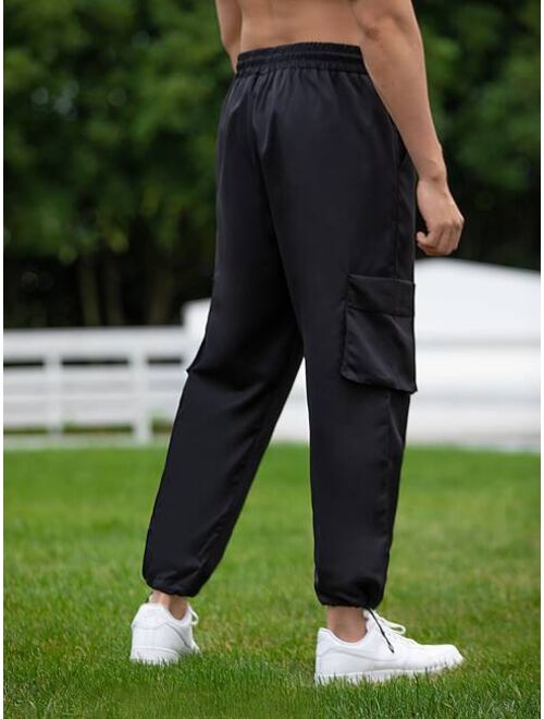 Shein Extended Sizes Men Flap Pocket Side Drawstring Waist Cargo Pants