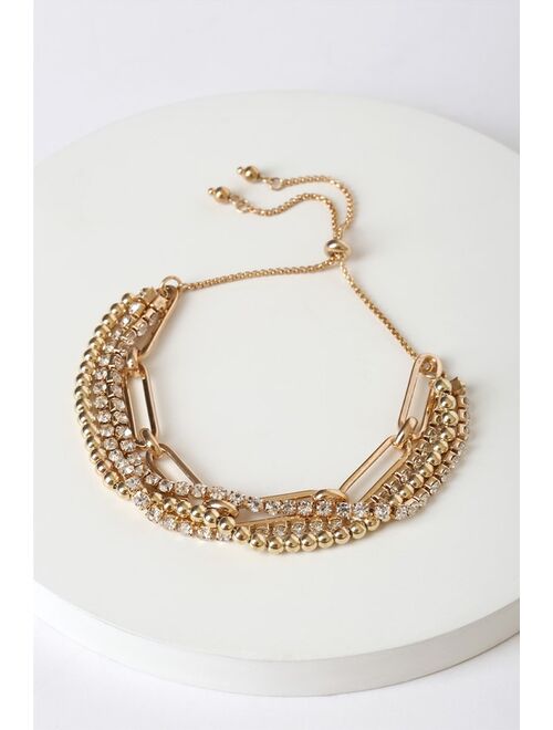 Lulus Always Be Your Favorite Gold Rhinestone Layered Bracelet