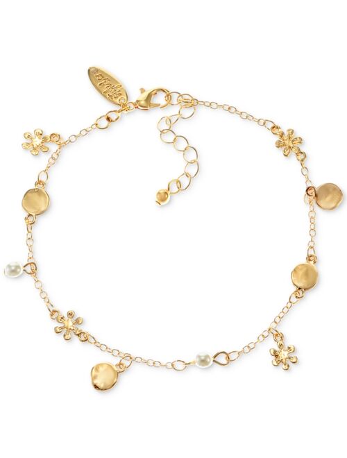 STYLE & CO Gold-Tone Imitation Pearl Flower Bead Anklet, Created for Macy's