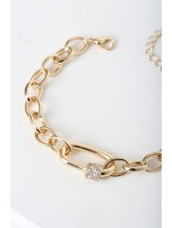 No Chain No Gain Gold Rhinestone Chain Link Bracelet