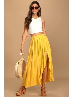 If You Pleats Yellow Pleated Maxi Skirt