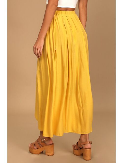 Lulus If You Pleats Yellow Pleated Maxi Skirt