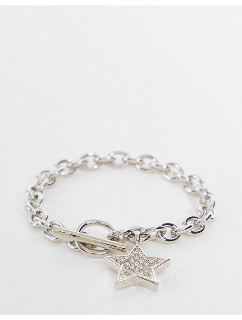Reclaimed Vintage Inspired unisex y2k chain bracelet with star in silver