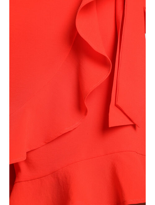Lulus Effortless Impression Bright Red Ruffled Wrap Skort