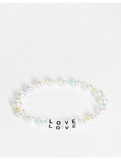 love beaded faux pearl bracelet in white and pastel multi
