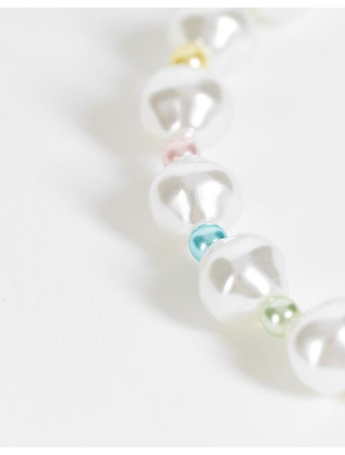 Topshop love beaded faux pearl bracelet in white and pastel multi