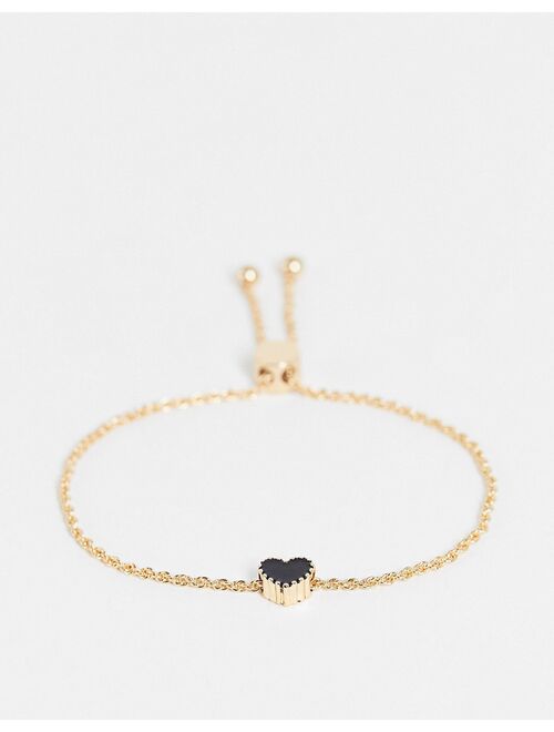 ASOS DESIGN bracelet with enamel heart charm in gold tone