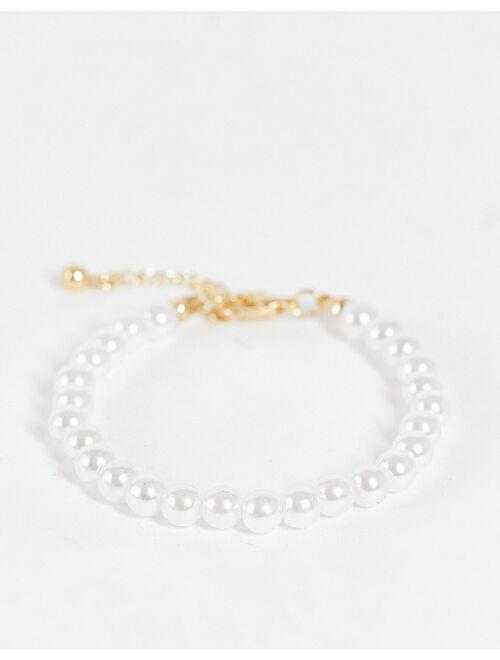 ASOS DESIGN bracelet with 6mm faux pearl in gold tone