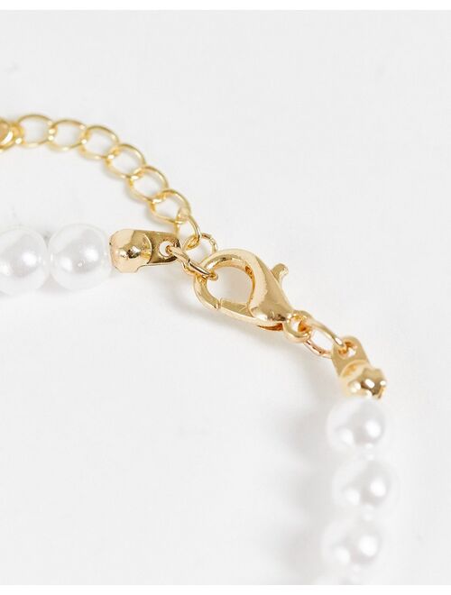ASOS DESIGN bracelet with 6mm faux pearl in gold tone