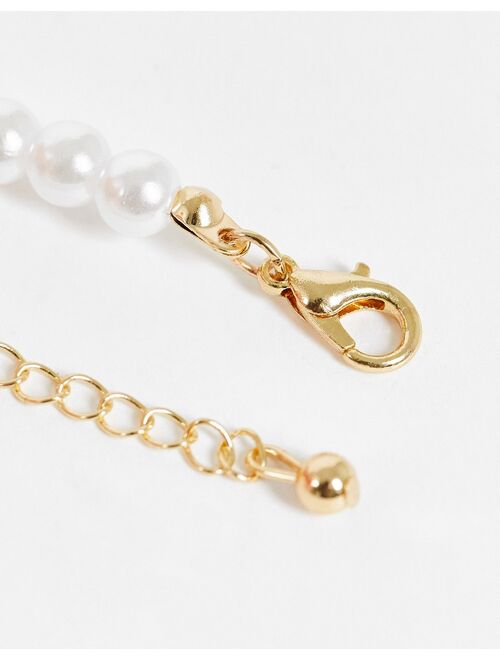 ASOS DESIGN bracelet with 6mm faux pearl in gold tone