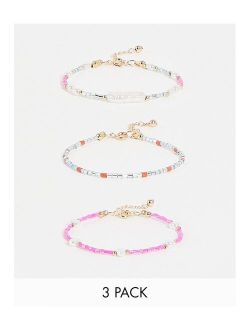 3-pack bracelets with beaded design and pearls in gold tone
