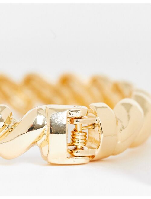 ASOS Curve ASOS DESIGN Curve cuff bracelet with squiggle design in gold tone