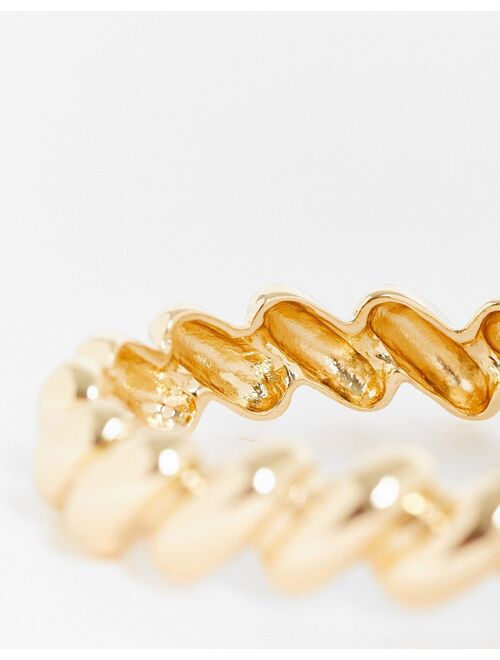 ASOS Curve ASOS DESIGN Curve cuff bracelet with squiggle design in gold tone
